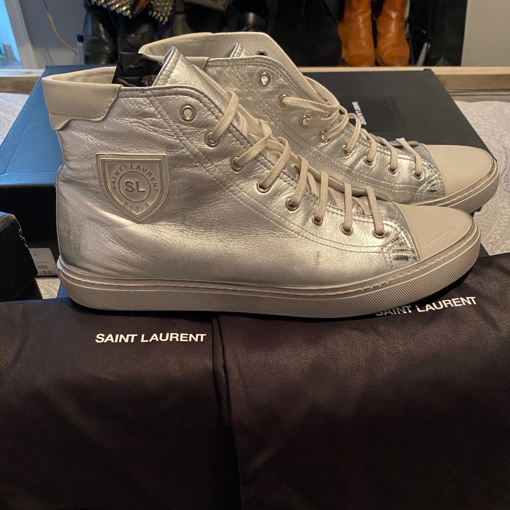 Saint Laurent Silver Hi Top Sneakers